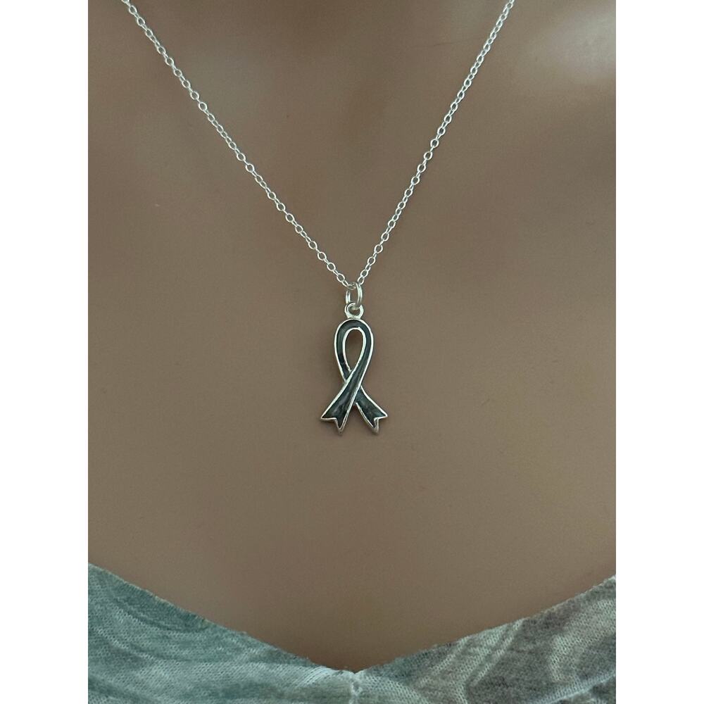 Sterling Silver Grey Awareness Ribbon Necklace